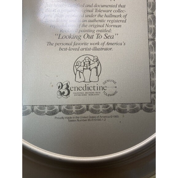 Vtg Norman Rockwell "Looking Out to Sea" Benedictine Toleware Tin Litho Plate - Picture 4 of 11